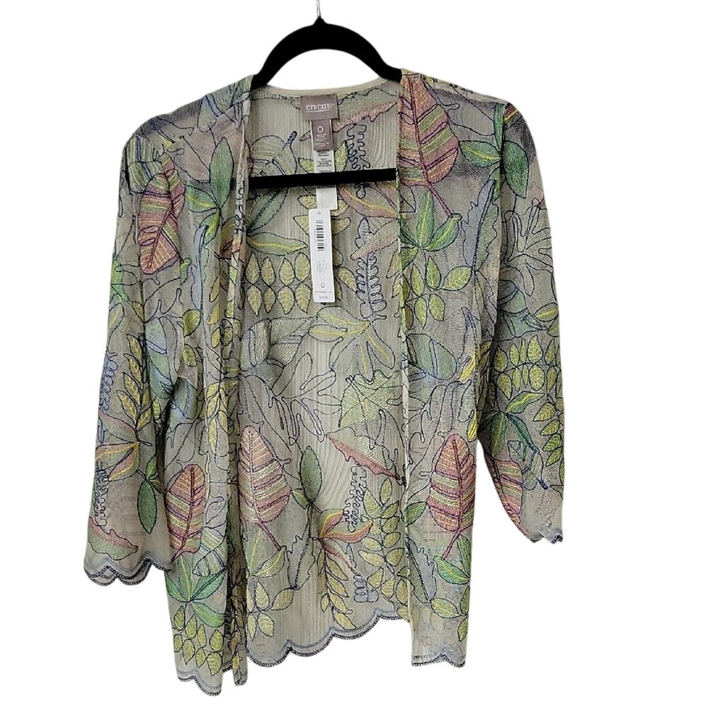 Chico's Travelers Collection Embroidered Floral Mesh Jacket Chico's Small NWT